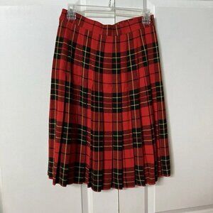 Vintage Susan Bristol Red  Black Pleated Kilt Skirt Made in Canada Womens 28